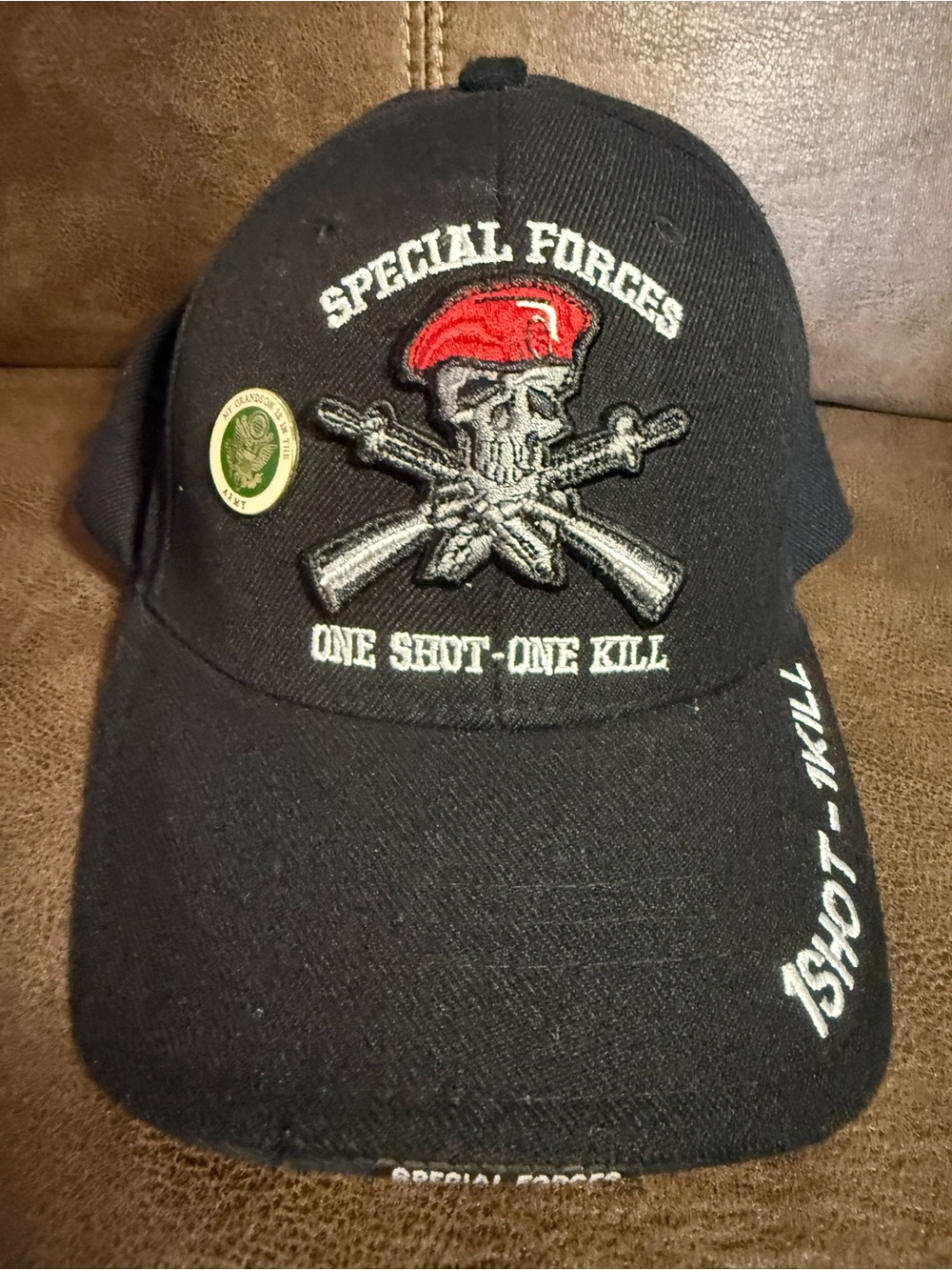 Black US Army Special Forces Ball Cap One Shot One Kill Adjustable